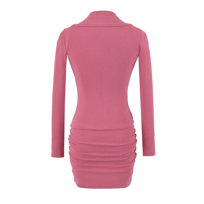 Ladies two-piece knit set with integrated high neck vest and asymmetric button cardigan EVA-US