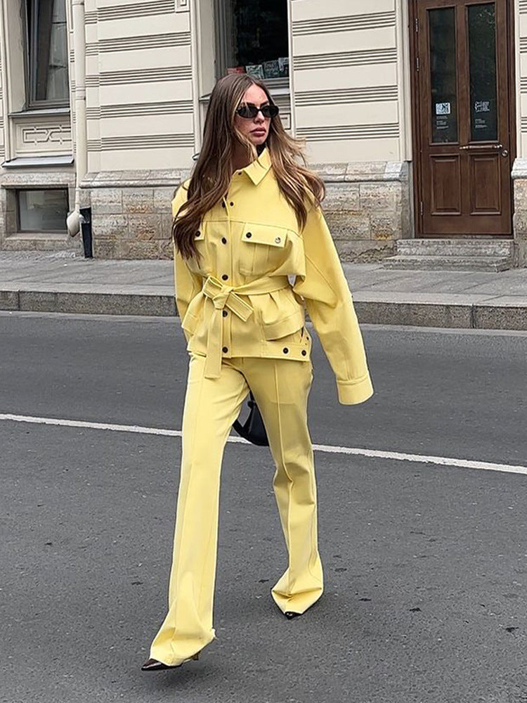 Women's utility blazer with tie belt and high-waisted pants EVA-US
