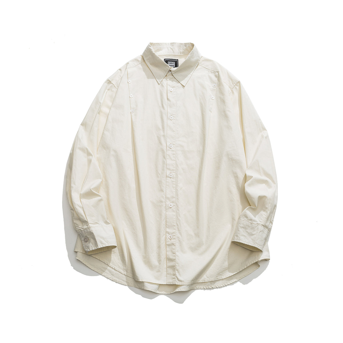 Unisex Oversized Shirt Jacket with Side Decorative Button Rows and Rounded Hem EVA-US