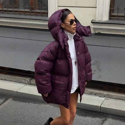Women’s Oversized Padded Jacket with Hood and Quilted Thermal Lining EVA-US