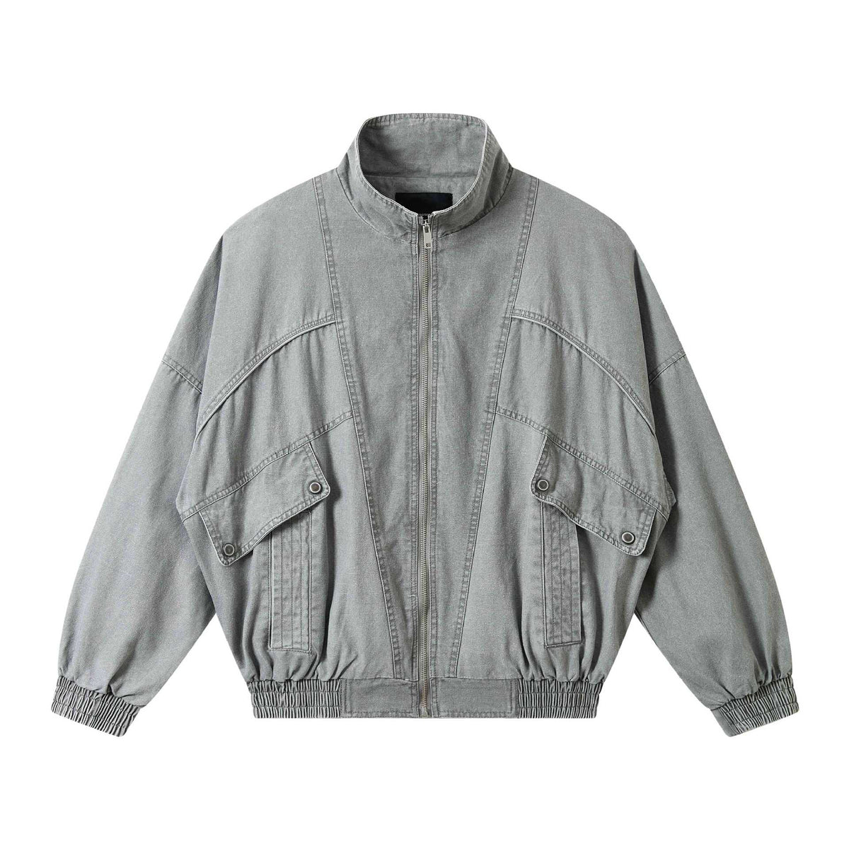 Unisex Short Cut Washed Canvas Utility Jacket with High Stand-Up Collar EVA-US