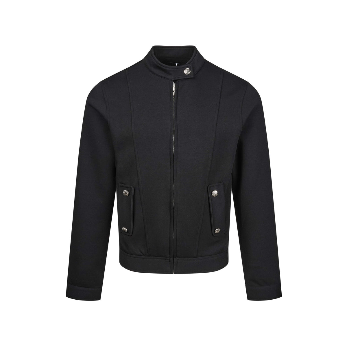 Women's short-cut sweat bomber jacket with stand-up collar, concealed zipper and flap pockets EVA-US