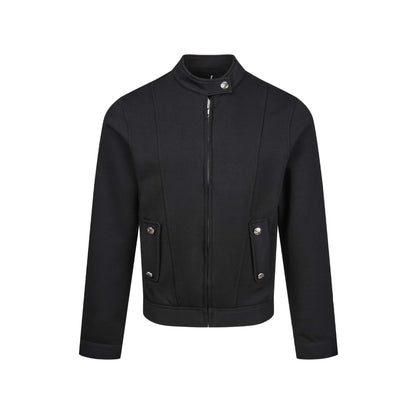 Women's short-cut sweat bomber jacket with stand-up collar, concealed zipper and flap pockets EVA-US