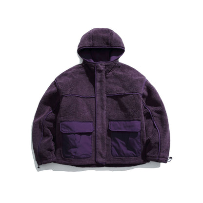 Unisex Insulated Fleece Utility Jacket with Hood and XXL Flap Pockets EVA-US