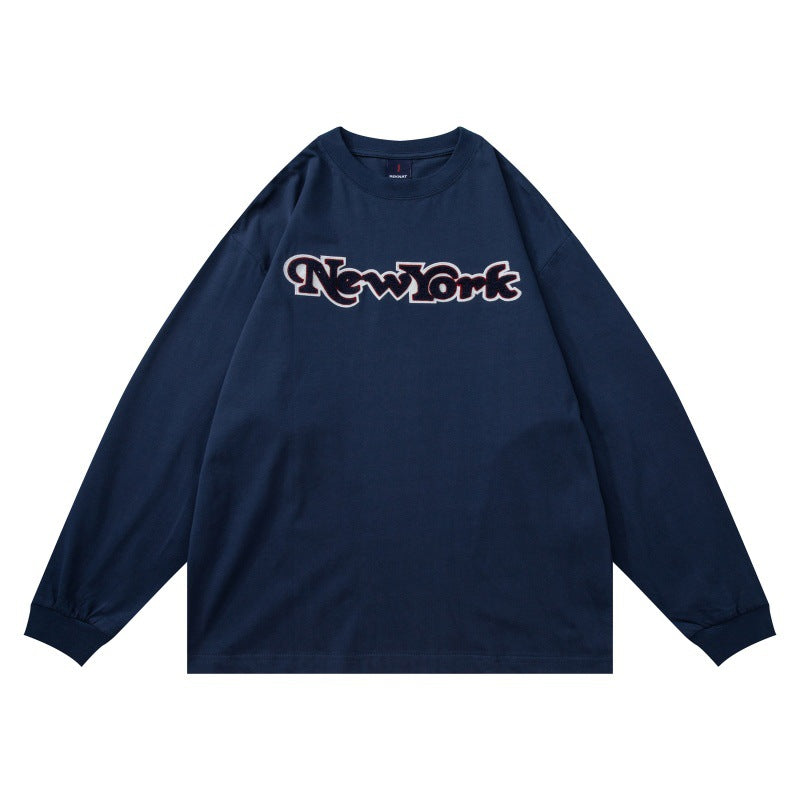 Unisex Oversize-Longsleeve Shirt with Chenille Logo and Round Neck EVA-US