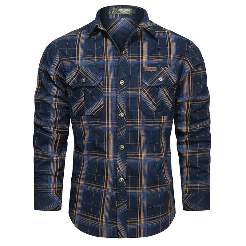 Men's checked flannel outdoor shirt with reinforced flap chest pockets and ergonomic back detail EVA-US