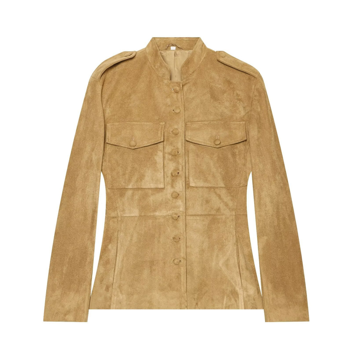 Women's Suede Jacket in Military Style with Stand-Up Collar EVA-US