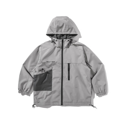 Unisex Technical Shell Jacket with Hood, Utility Pockets and Drawstring EVA-US