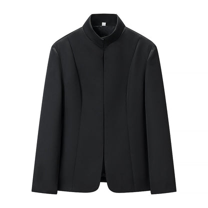 Men's Slim-Fit Blazer Short Jacket with Stand Collar and Minimalist Closure EVA-US