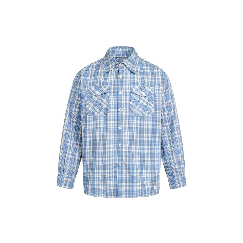 Women's loosely cut check shirt jacket with chest flaps and Kent collar EVA-US