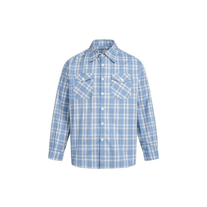 Women's loosely cut check shirt jacket with chest flaps and Kent collar EVA-US