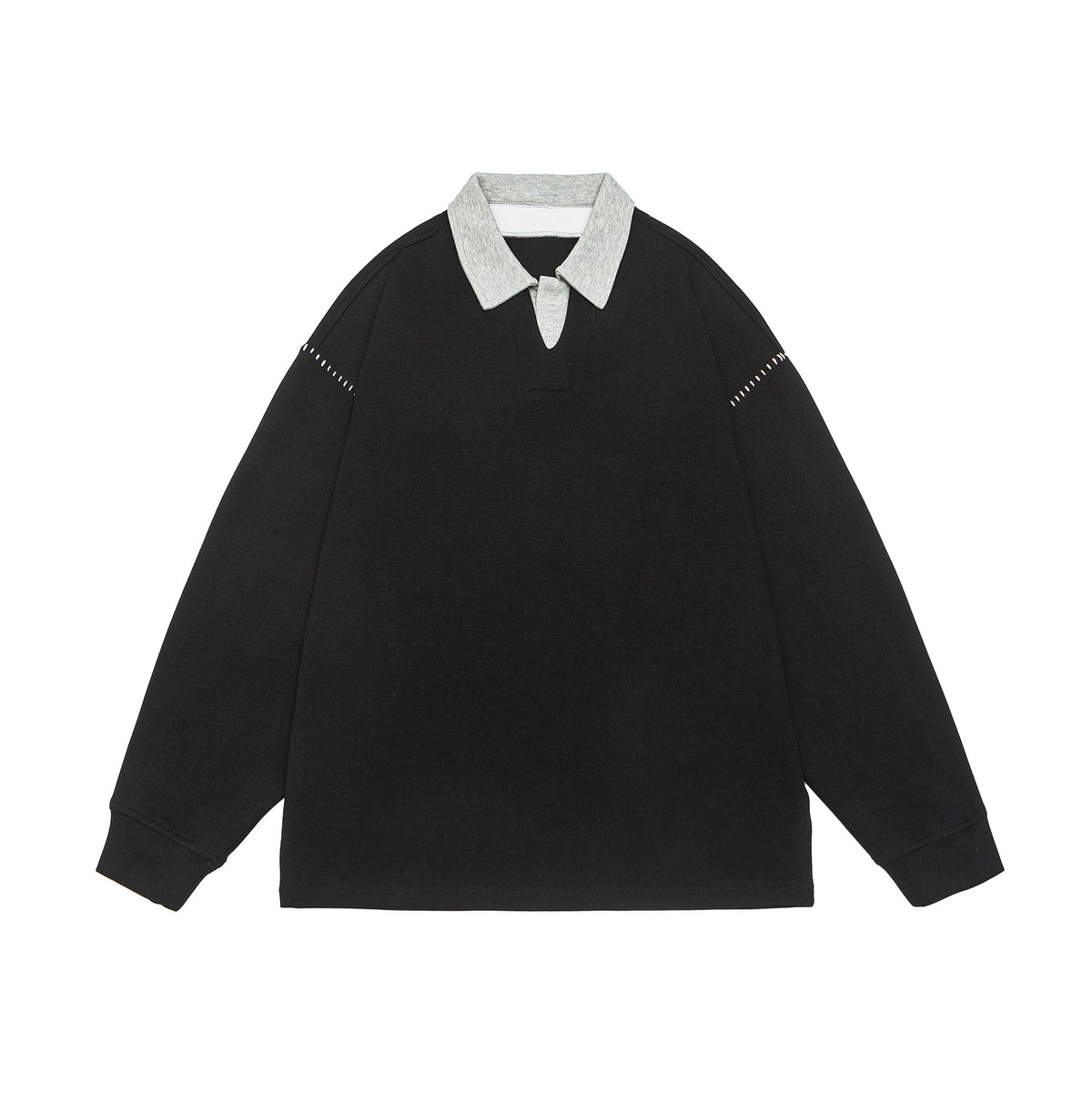 Unisex Oversize Polo Collar Sweatshirt with Contrast Collar and Decorative Perforation EVA-US