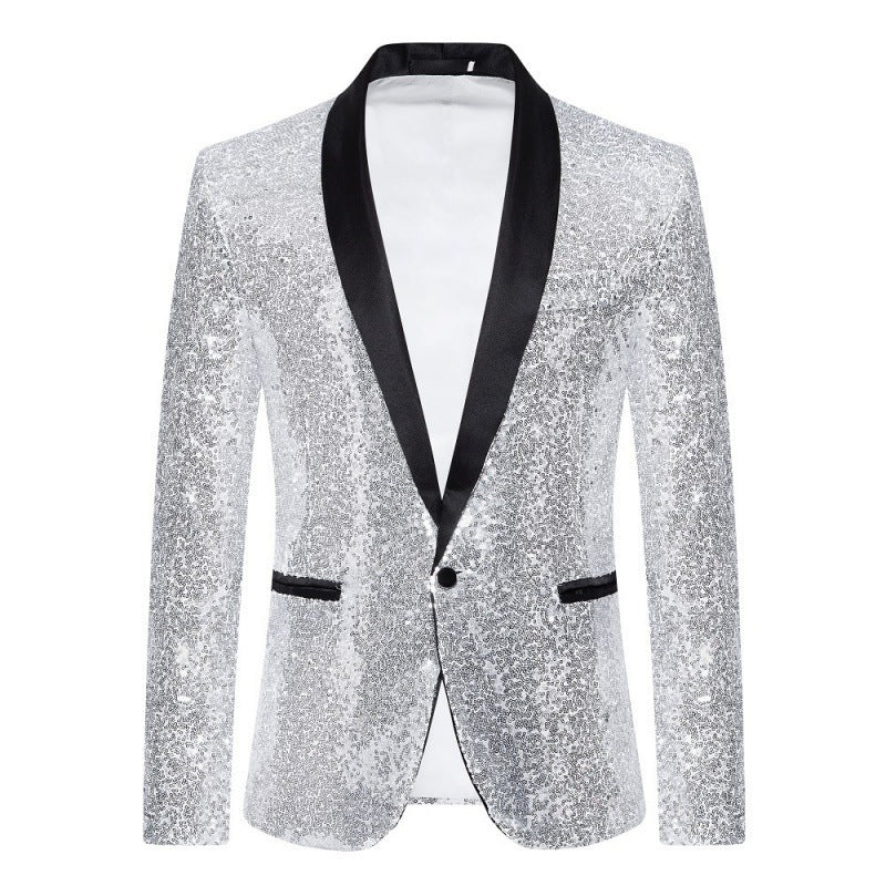 EVA-US Men's Sequin Blazer with Shawl Collar