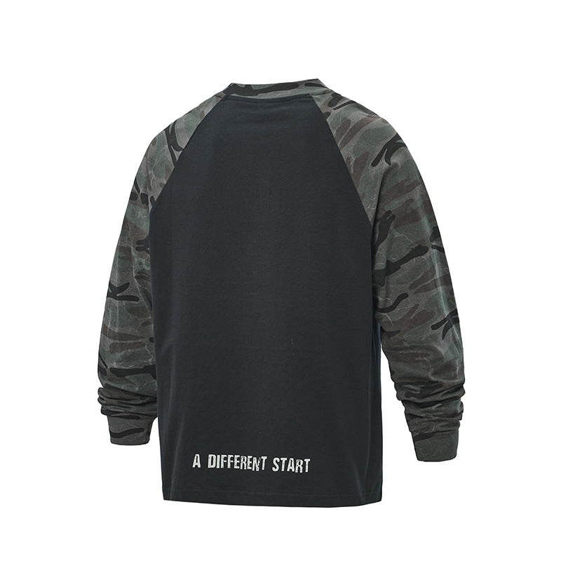 Unisex Oversized Sweatshirt with Camouflage Raglan Sleeves and Embossed Front Logo EVA-US