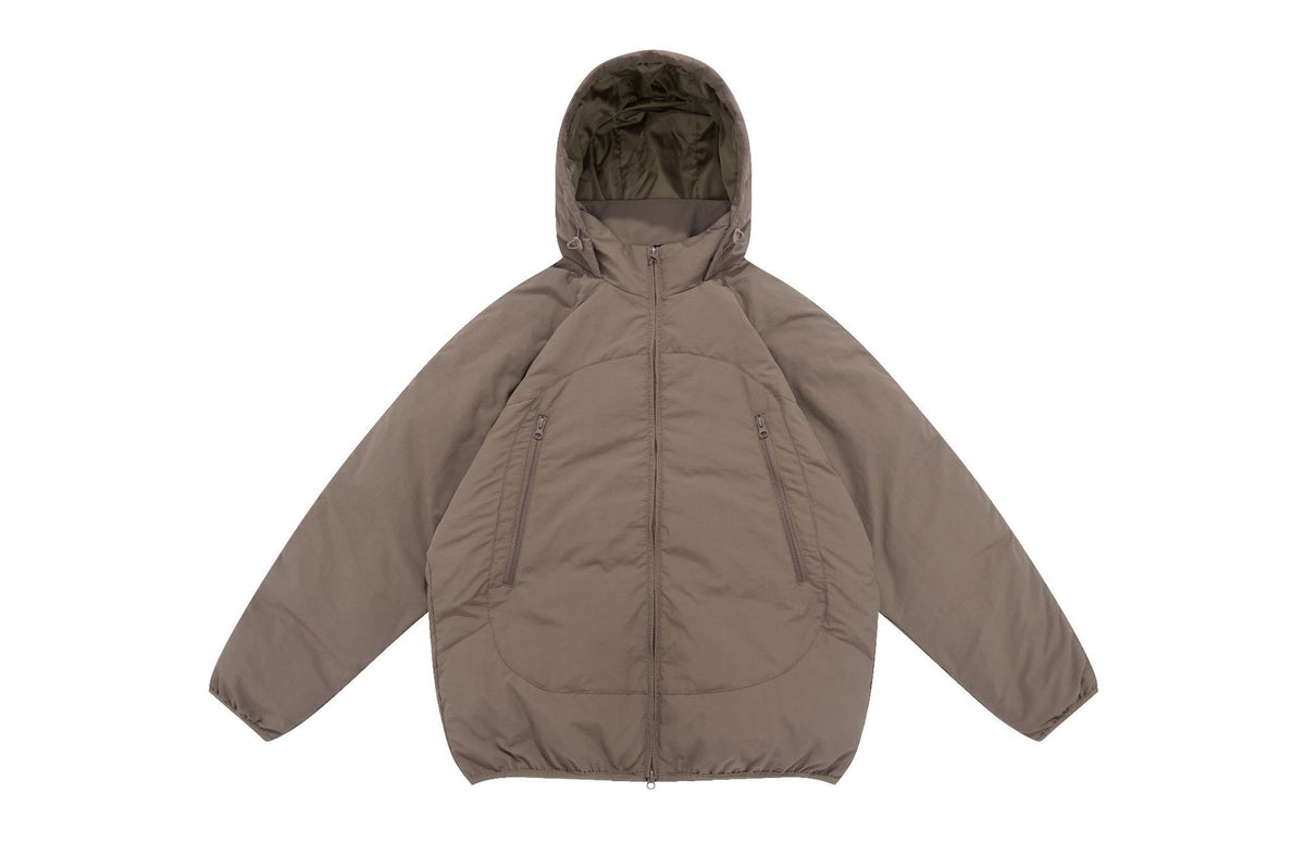 Unisex Voluminous Hooded Insulation Jacket in Boxy Cut with Concealed Zipper Pockets EVA-US
