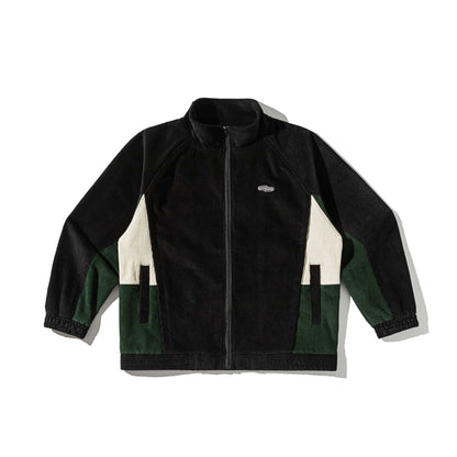 Unisex Short Cut Cord Track Jacket in Retro Utility Style with Stand-up Collar EVA-US