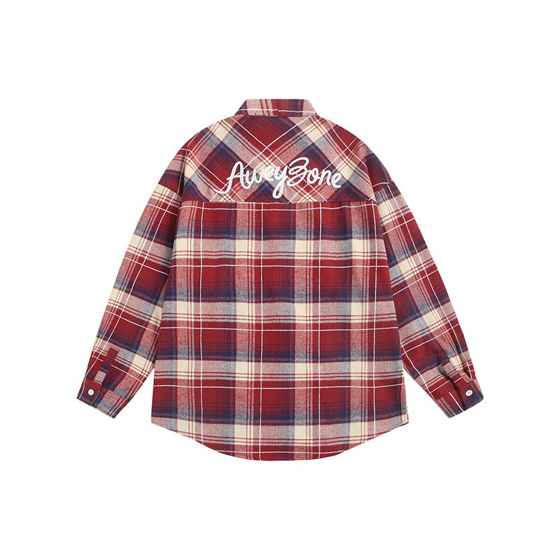 Women's Oversize Check Shirt Jacket with Kimono Cut, Drawstring Ties, and Patch Pockets