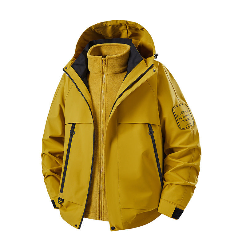 Men's three-piece waterproof outdoor jacket with removable hood and fleece inner jacket EVA-US