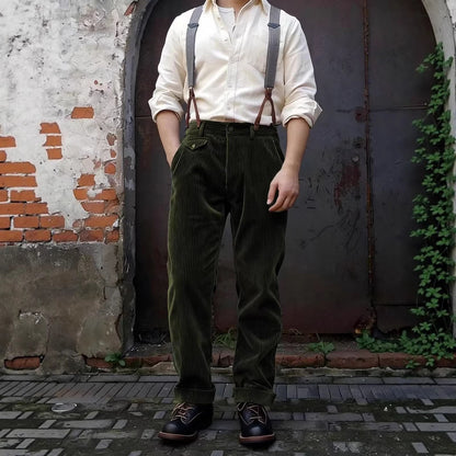 Men's corduroy pants with high waist, wide cord and buttoned flap pocket EVA-US