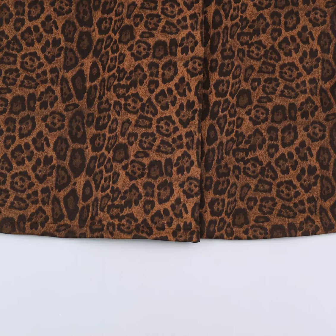 Women Double-Breasted Coat with Leopard Print and Satin Shawl Collar EVA-US
