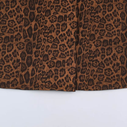 Women Double-Breasted Coat with Leopard Print and Satin Shawl Collar EVA-US