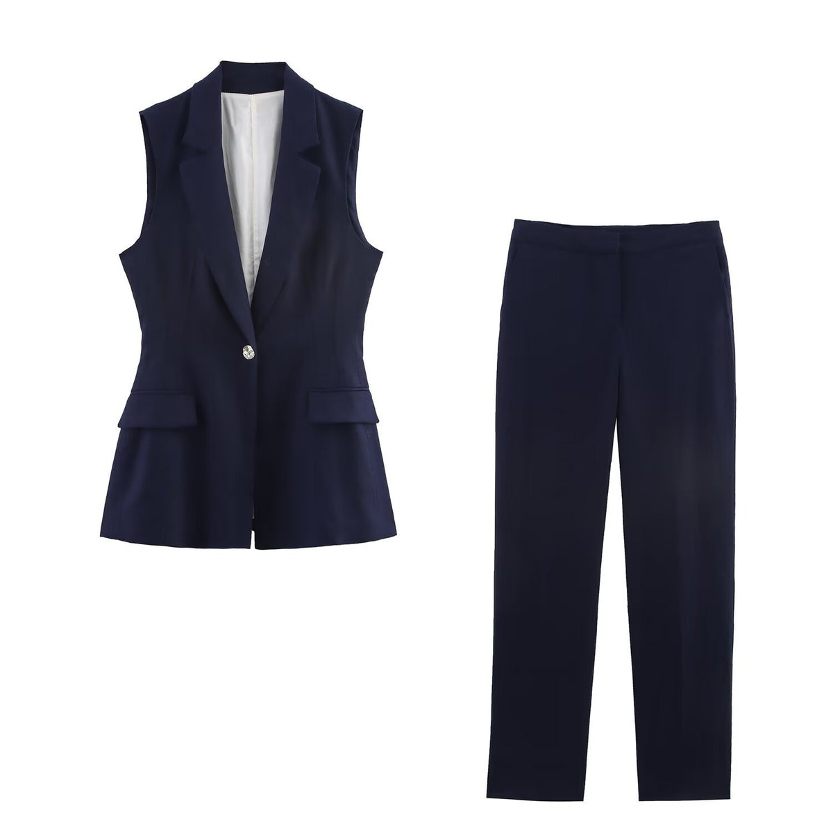 Women straight-cut fabric trousers with smooth waistband and classic silhouette EVA-US