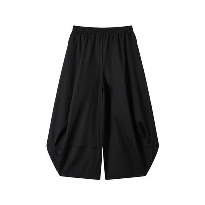 Women's Wide High-Waist Bermuda Pants with Pleats and Drawstring