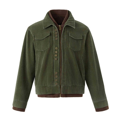 Men's short jacket made of corduroy with decorative button placket and inner zip.