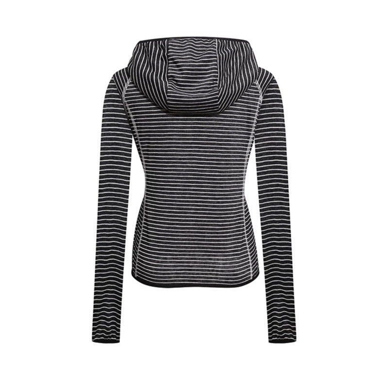 Women's Lightweight Hoodie Zip Jacket in Striped Look with Fitted Cut and Raglan Sleeves EVA-US