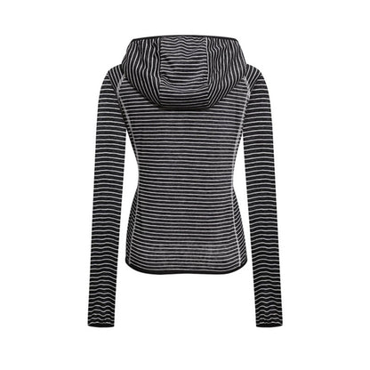 Women's Lightweight Hoodie Zip Jacket in Striped Look with Fitted Cut and Raglan Sleeves EVA-US
