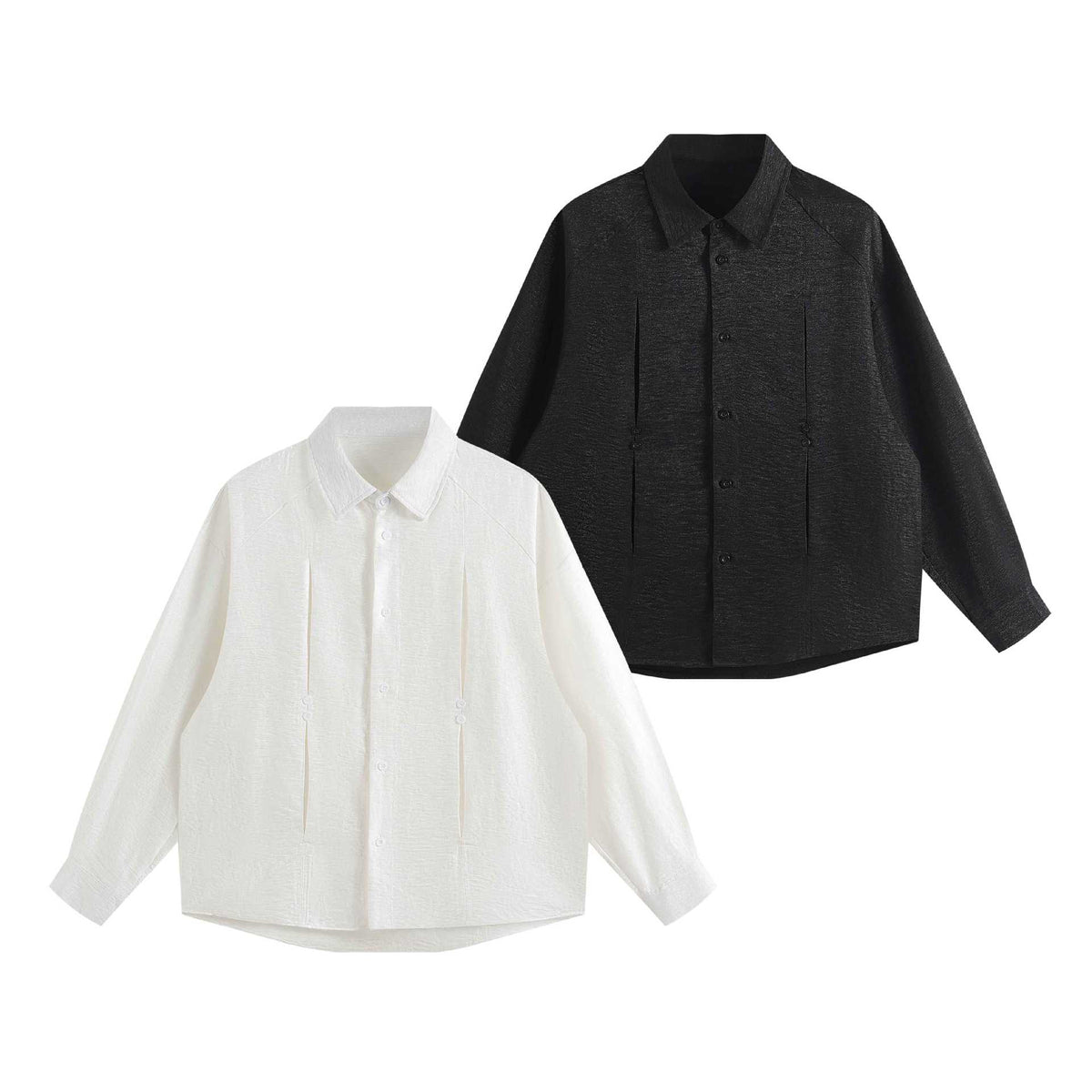 Women's oversized shirt blouse made of textured cotton blend with box pleats EVA-US