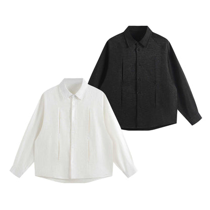 Women's oversized shirt blouse made of textured cotton blend with box pleats EVA-US