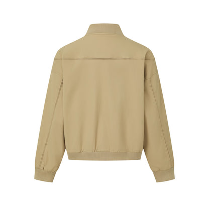 Unisex Short Cut Boxy Blouson with High Ribbed Collar, Concealed Button Placket and Elastic Waistband EVA-US