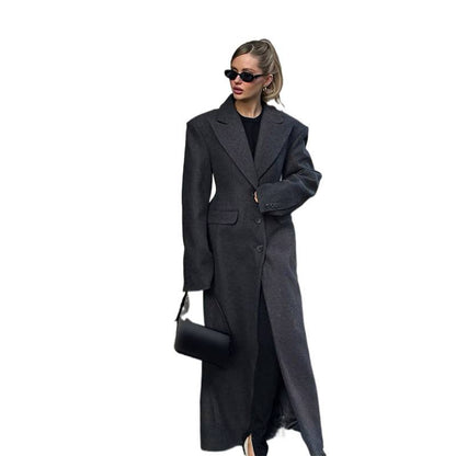 Women's Maxi Wool Coat with Oversized Cut and Structured Shoulder Area EVA-US