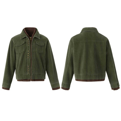 Men's short jacket made of corduroy with decorative button placket and inner zip.