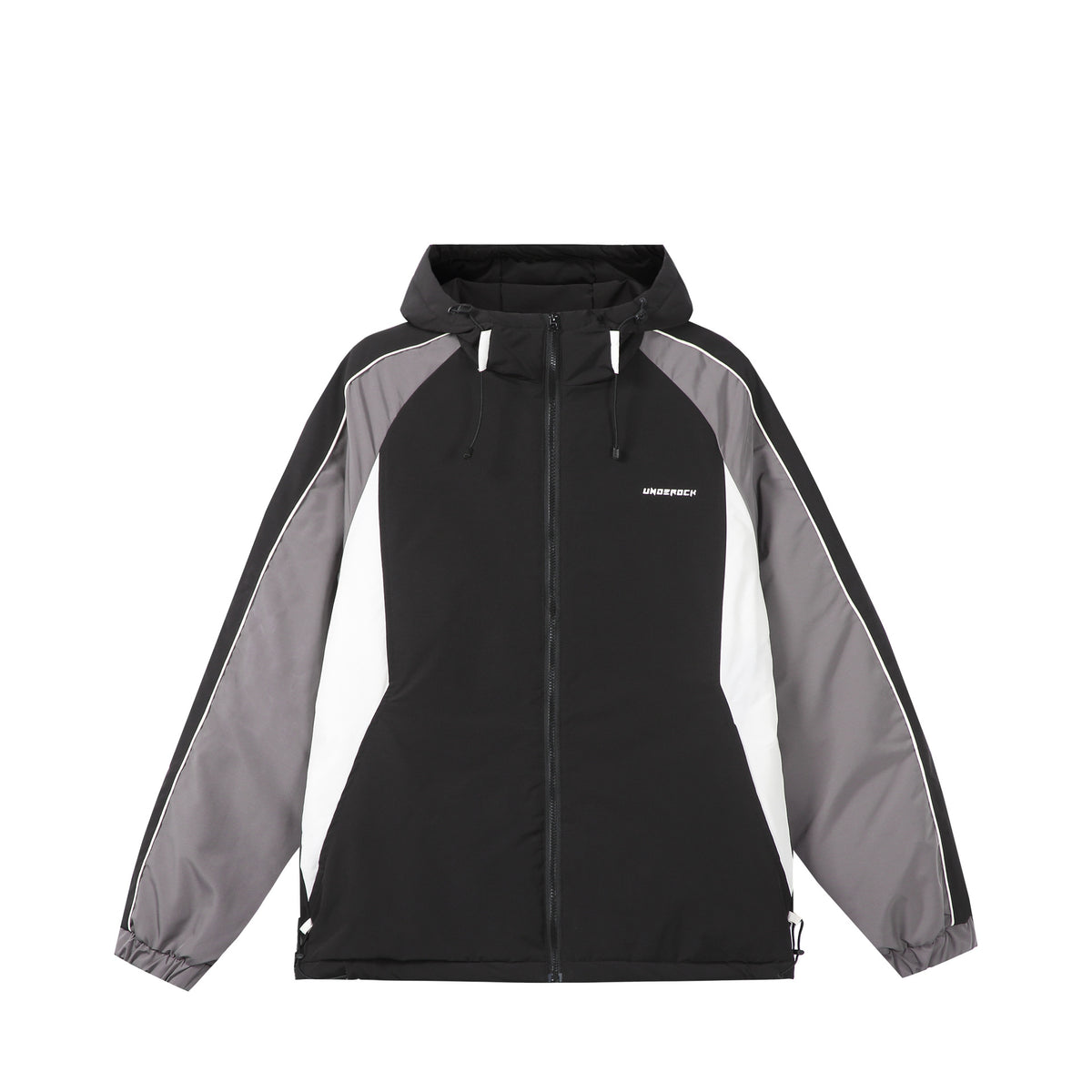 Unisex Short Cut Quilted Hooded Jacket with Reflective Piping and Drawstring Hem EVA-US