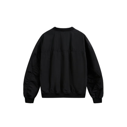 Unisex short cut lightweight nylon bomber jacket with utility pockets and ribbed hem EVA-US