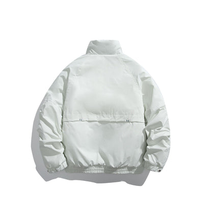 Unisex Short Cut Padded Boxy Bomber Jacket with High Stand-up Collar and Diagonal Flap Pockets EVA-US