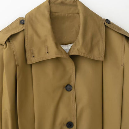 Women Cropped Blouse Jacket with Shirt Collar and Shoulder Straps EVA-US