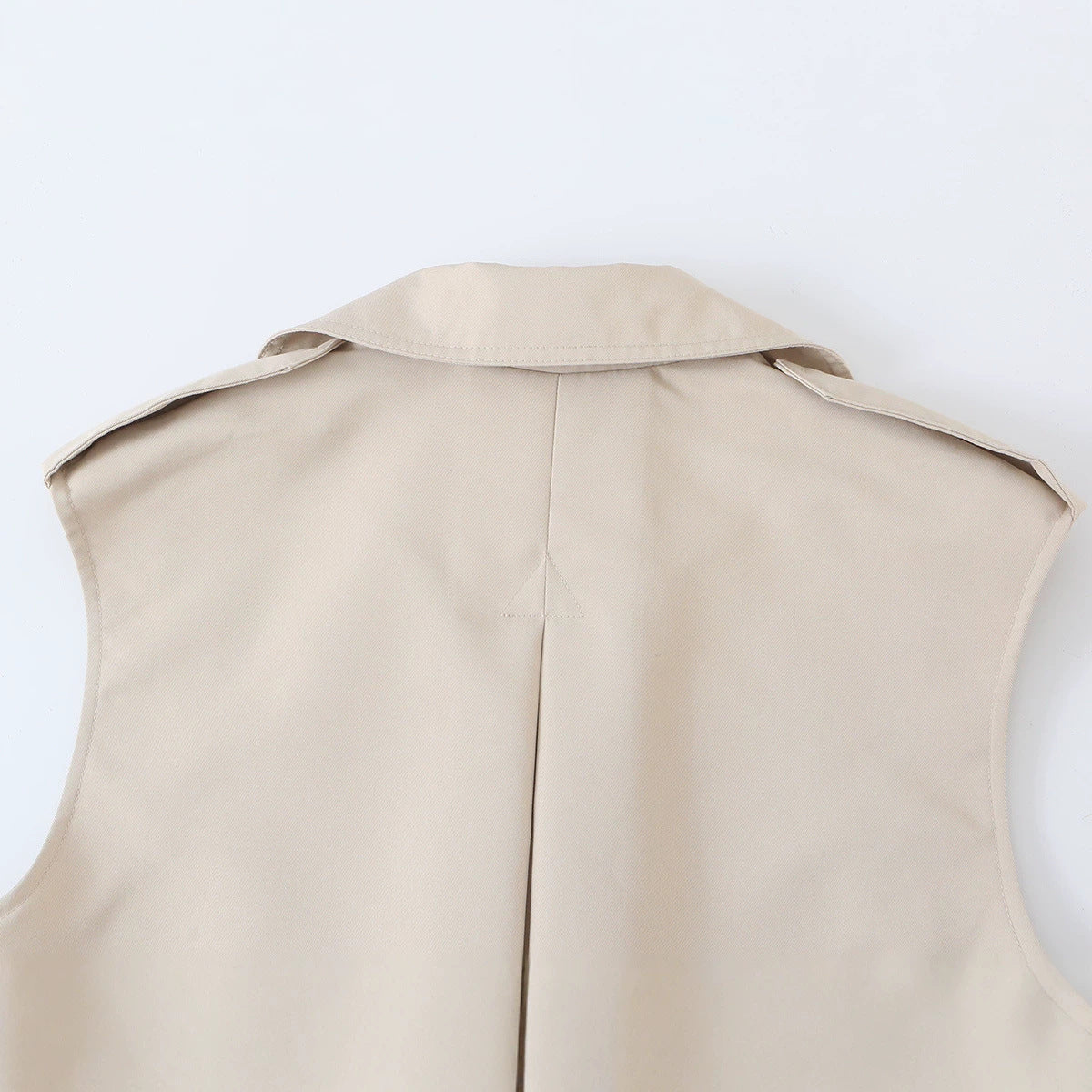 Women's Sleeveless Double-Breasted Trench Vest with Notched Lapel and Waist Belt EVA-US