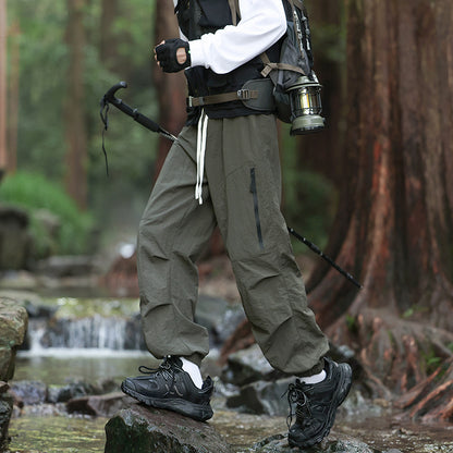 Men's Lightweight Technical Cargo Trekking Pants with Drawstring Waist, Zipper Pockets, and Elastic Hem EVA-US