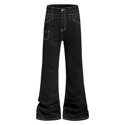 Ladies high-waisted flared jeans with wide leg, utility pocket and contrast stitching EVA-US