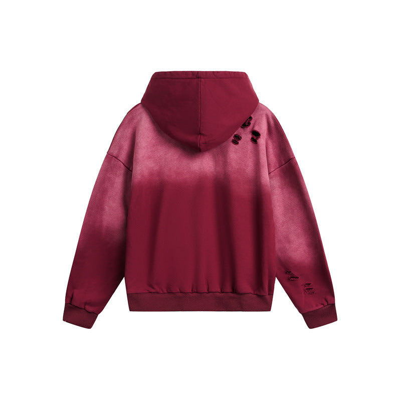 Unisex Oversize Hoodie with Half Zipper, Distressed Details and Kangaroo Pocket EVA-US