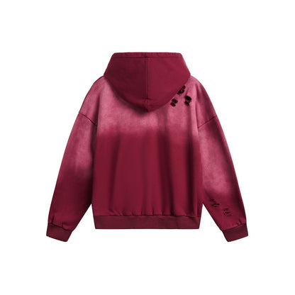 Unisex Oversize Hoodie with Half Zipper, Distressed Details and Kangaroo Pocket EVA-US