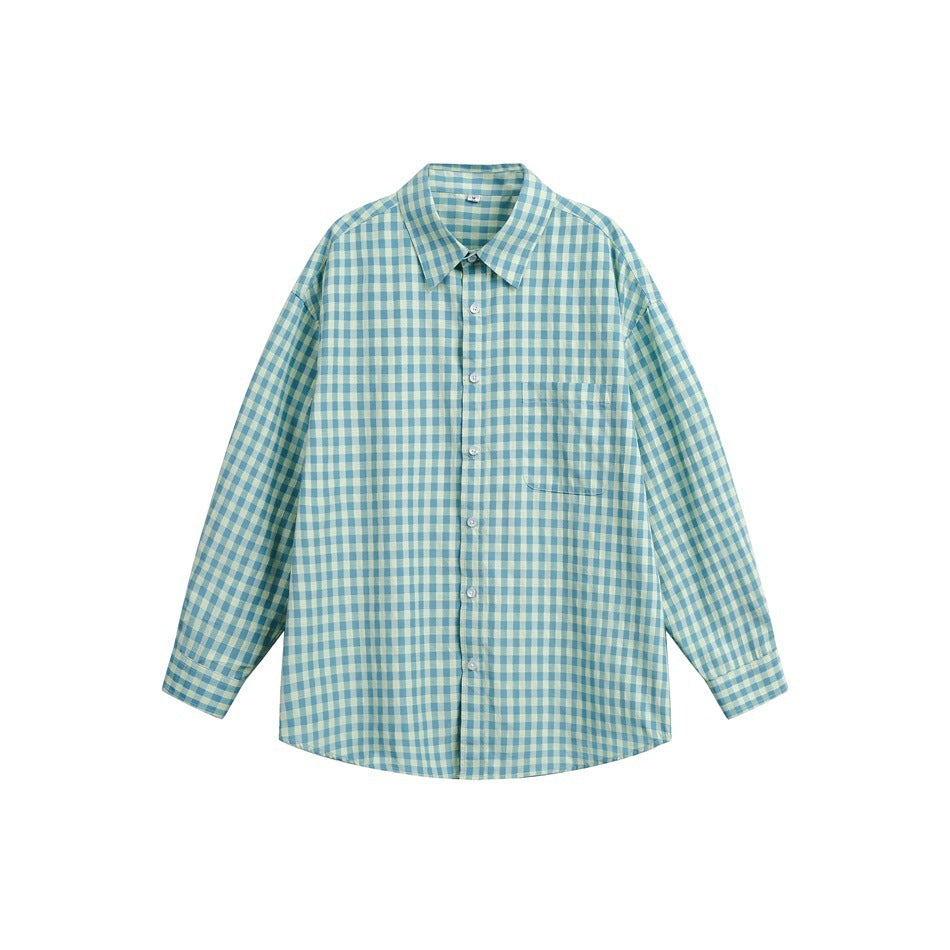 Women Oversize Shirt Blouse in Gingham Check with Chest Pocket EVA-US