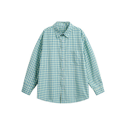 Women Oversize Shirt Blouse in Gingham Check with Chest Pocket EVA-US