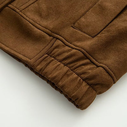 Women's Cropped Wool Blend Field Jacket with Stand Collar, Concealed Closure and Large Flap Pockets
