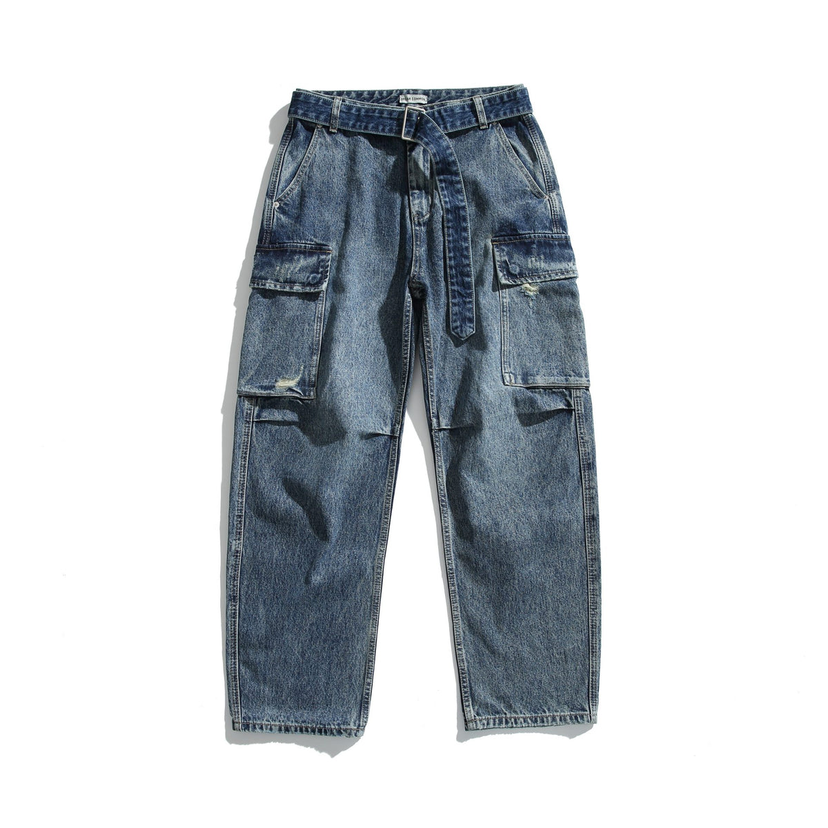Women's High-Waisted Cargo Jeans with Belt, Loose Fit and Used Look EVA-US