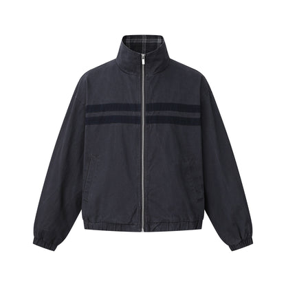 Unisex Short Cut Boxy Blouson Jacket with Stand-Up Collar and Horizontal Chest Piping EVA-US