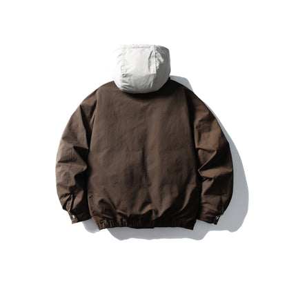 Men's padded transitional jacket with contrasting hood and elastic hem EVA-US